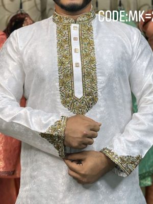 ( Code-HK-29 )  এক্সক্লুসিভ সিকোয়েন্স এমব্রয়ডারি প্রিমিয়াম পার্টি পাঞ্জাবি