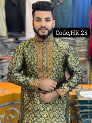 ( Code-HK-25 )  এক্সক্লুসিভ সিকোয়েন্স এমব্রয়ডারি প্রিমিয়াম পার্টি পাঞ্জাবি