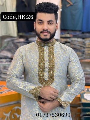 ( Code-HK-26 )  এক্সক্লুসিভ সিকোয়েন্স এমব্রয়ডারি প্রিমিয়াম পার্টি পাঞ্জাবি