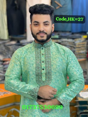 ( Code-HK-27 )  এক্সক্লুসিভ সিকোয়েন্স এমব্রয়ডারি প্রিমিয়াম পার্টি পাঞ্জাবি