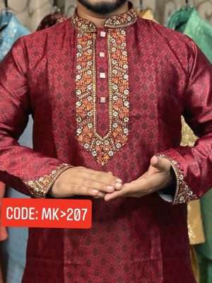 ( Code-HK-28 )  এক্সক্লুসিভ সিকোয়েন্স এমব্রয়ডারি প্রিমিয়াম পার্টি পাঞ্জাবি