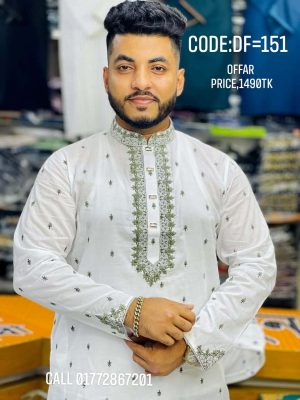 প্রিমিয়াম আদি ধুতি কটন এমব্রয়ডারি পাঞ্জাবি (CODE: 151 )