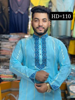 প্রিমিয়াম ধুতি কটন সিকোয়েন্স এমব্রয়ডারি পাঞ্জাবি [ CODE:110 ]