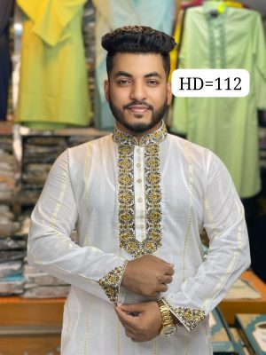 প্রিমিয়াম ধুতি কটন সিকোয়েন্স এমব্রয়ডারি পাঞ্জাবি [ CODE:112 ]