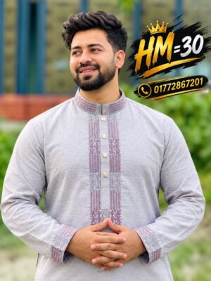 Premium Designer Sequence Embroidery Cotton Panjabi [ CODE:HM-30 ]