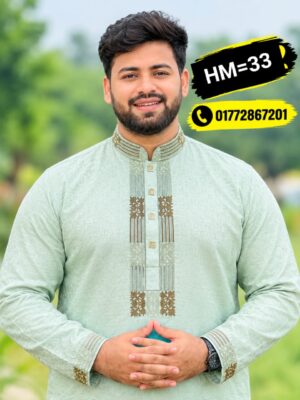 Premium Designer Sequence Embroidery Cotton Panjabi [ CODE:HM-33 ]
